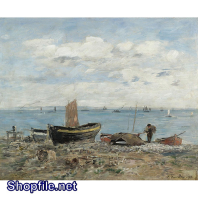 Tranh sơn dầu thuyền bè ra khơi